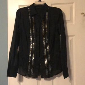 Silver sequin tuxedo shirt